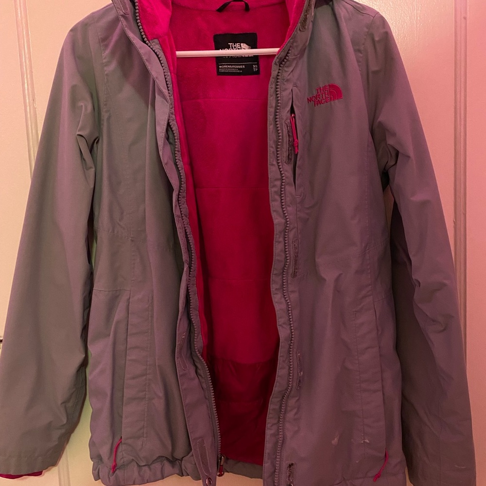 Grey and Pink NorthFace Jacket